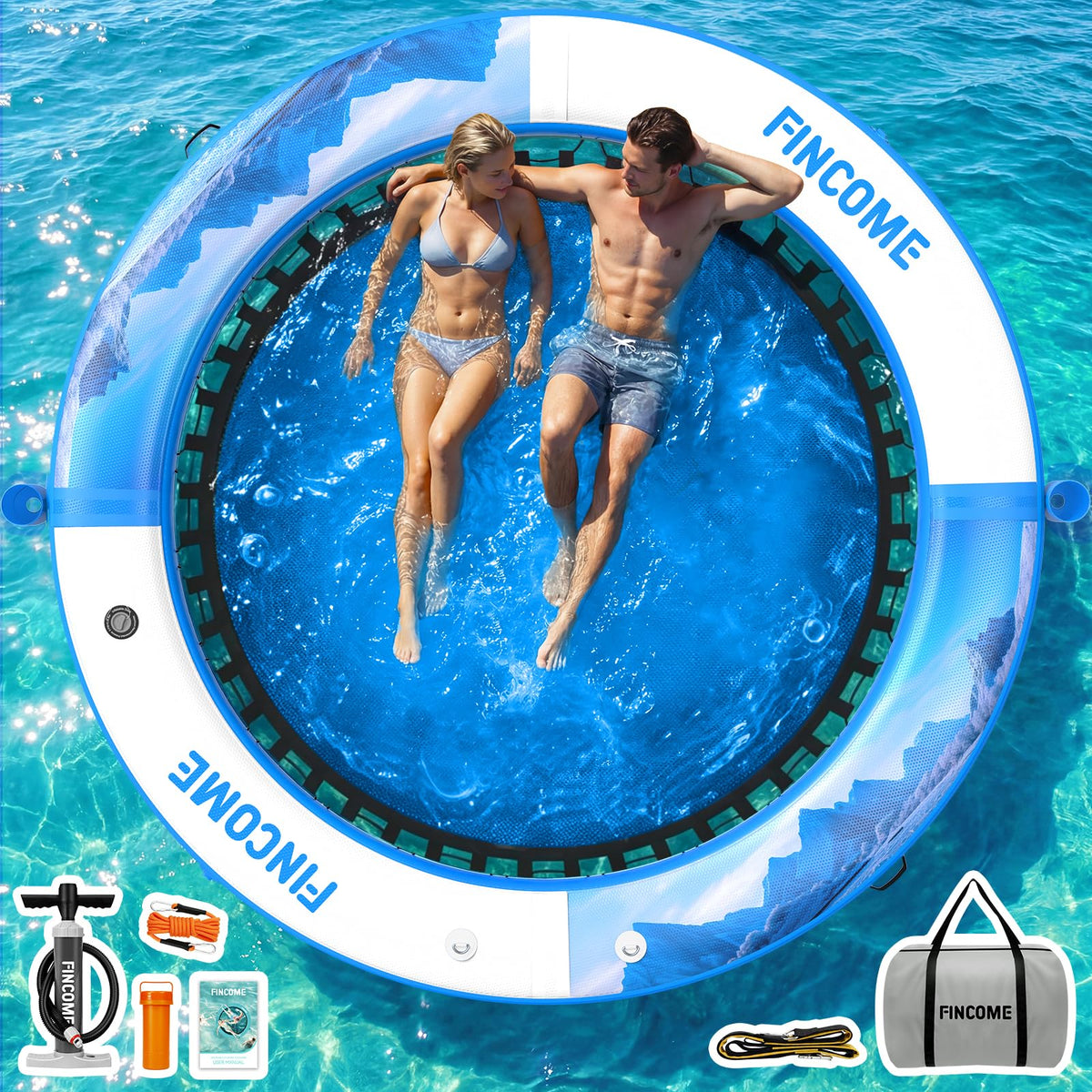 Inflatable Water Hammock Floating Dock 8FT Round with Water Ladder and Cup Holder Light Blue L90531