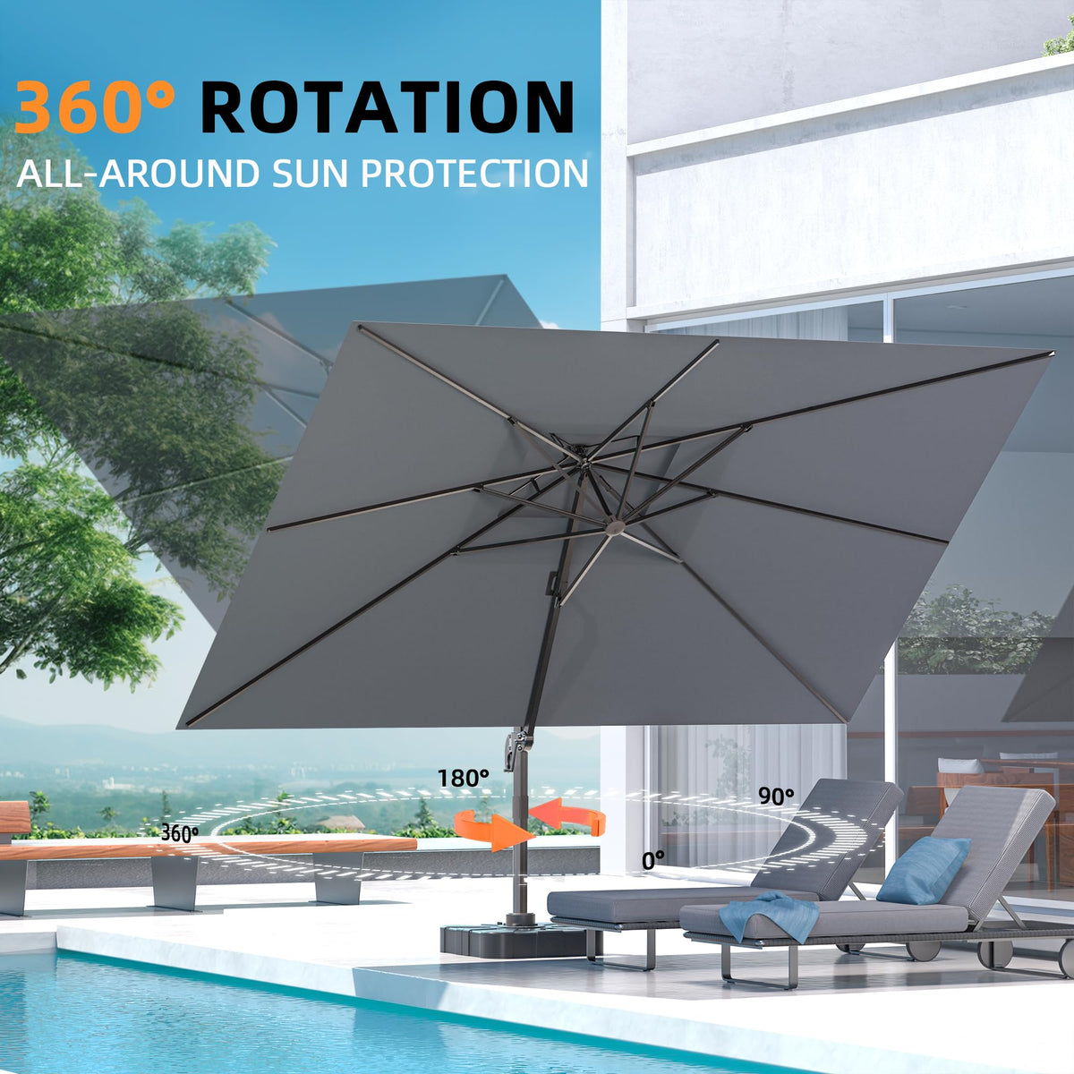 9' X 12' Grey Cantilever Patio Umbrella with Base I885342