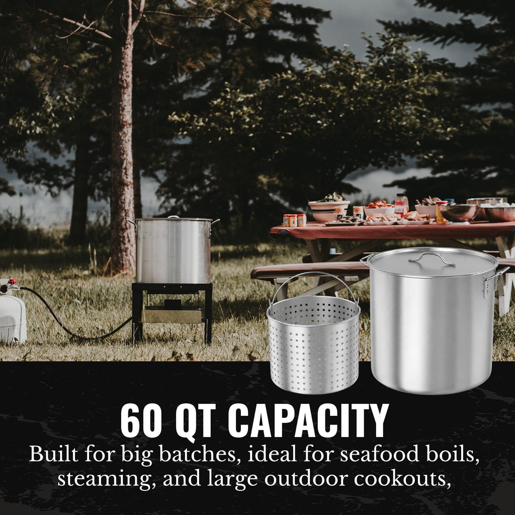 60Qt Aluminum Stock Pot with Strainer and Lid Y91497