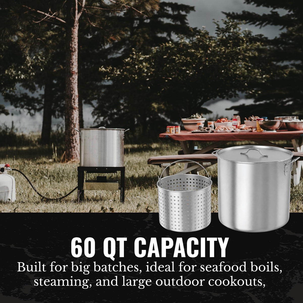 60Qt Aluminum Stock Pot with Strainer and Lid Y91497