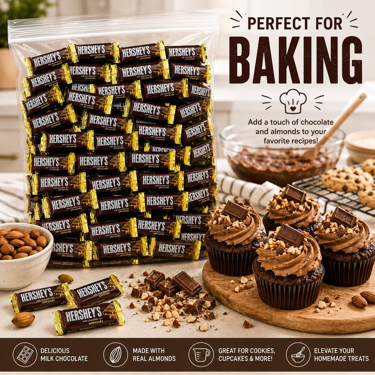 Milk Chocolate with Almonds Bars 50 Pieces Snack Size D971