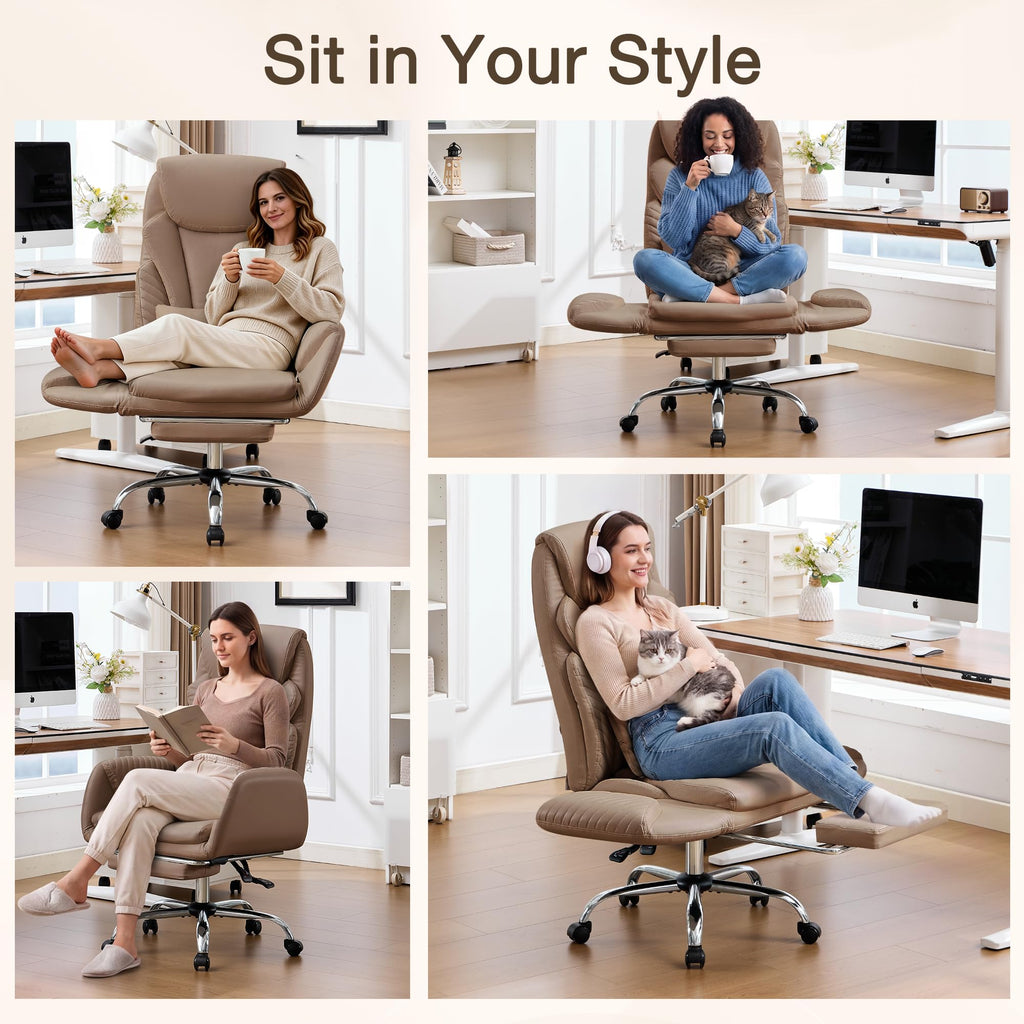 Cross Legged Office Chair with Flip Armrest and Footrest Brown O8750