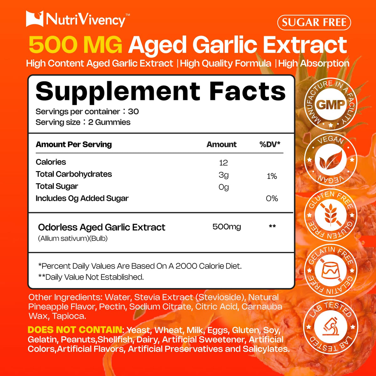 Odorless Aged Garlic Extract Gummies 500mg 60 Ct F262101