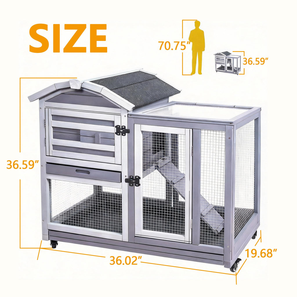 Wooden Rabbit Hutch with Waterproof Roof V74115