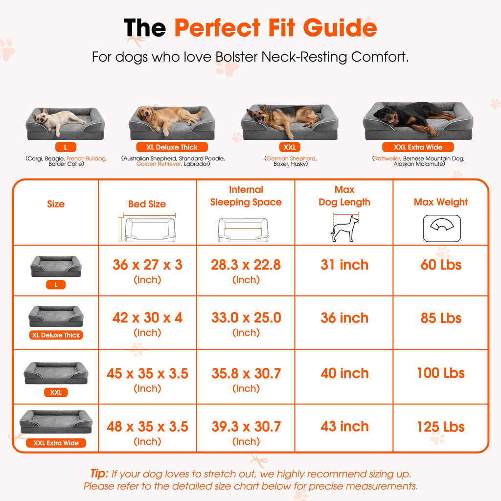 Waterproof Orthopedic Dog Bed with Bolster V8403