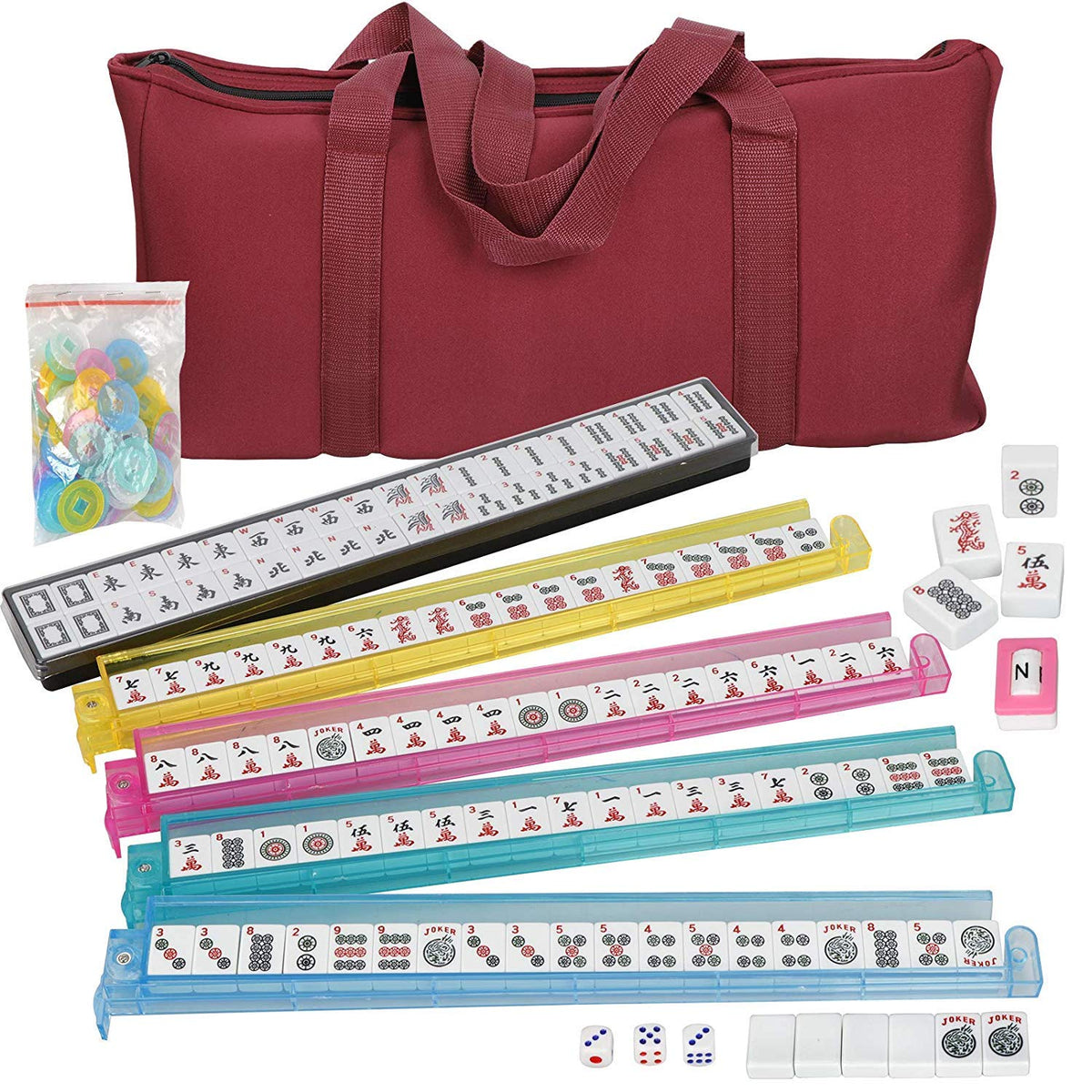 166 Tiles 4 Colors Mahjong Set with Soft Bag C7581