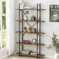5 Tiers Rustic Brown and Metal Bookshelf E34711