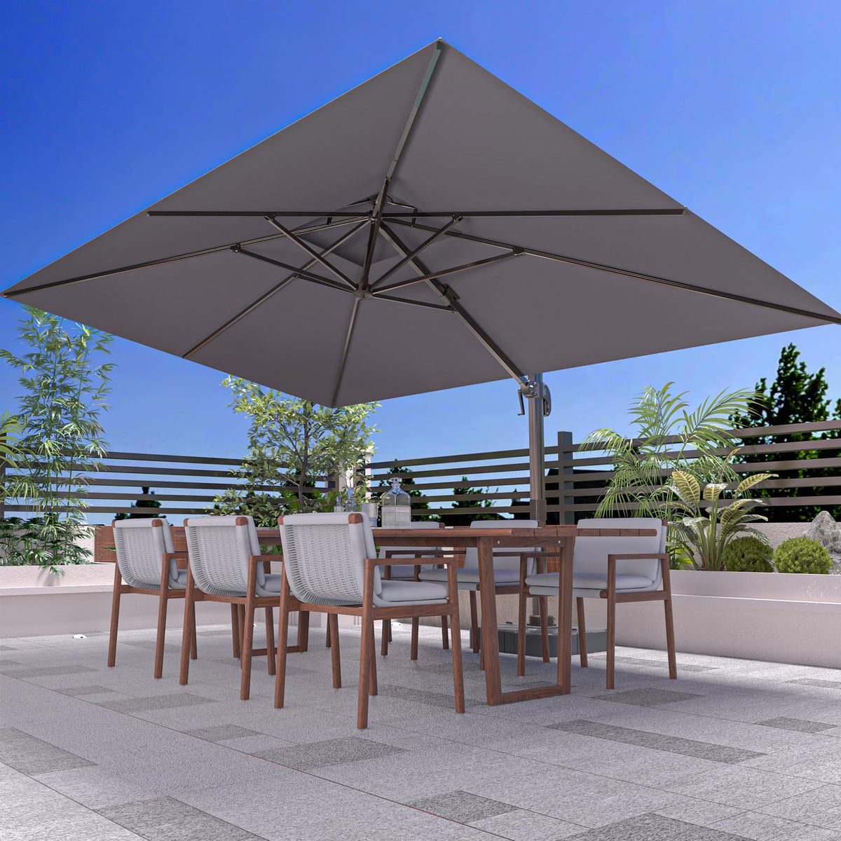 9' X 12' Grey Cantilever Patio Umbrella with Base I885342