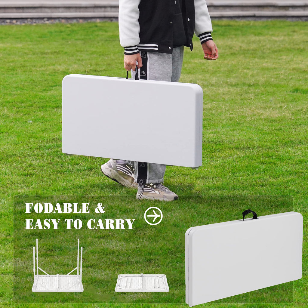 34'' Square Folding Card Table, Portable Plastic Dining Table with Carry Handle, White E2964