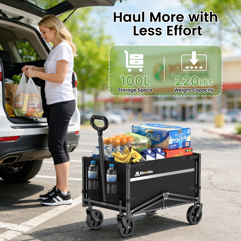 Collapsible Wagon Cart with Wheels, Black U43843