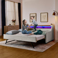 Linen Upholstered Daybed with Pop Up Trundle and USB Charging K5315