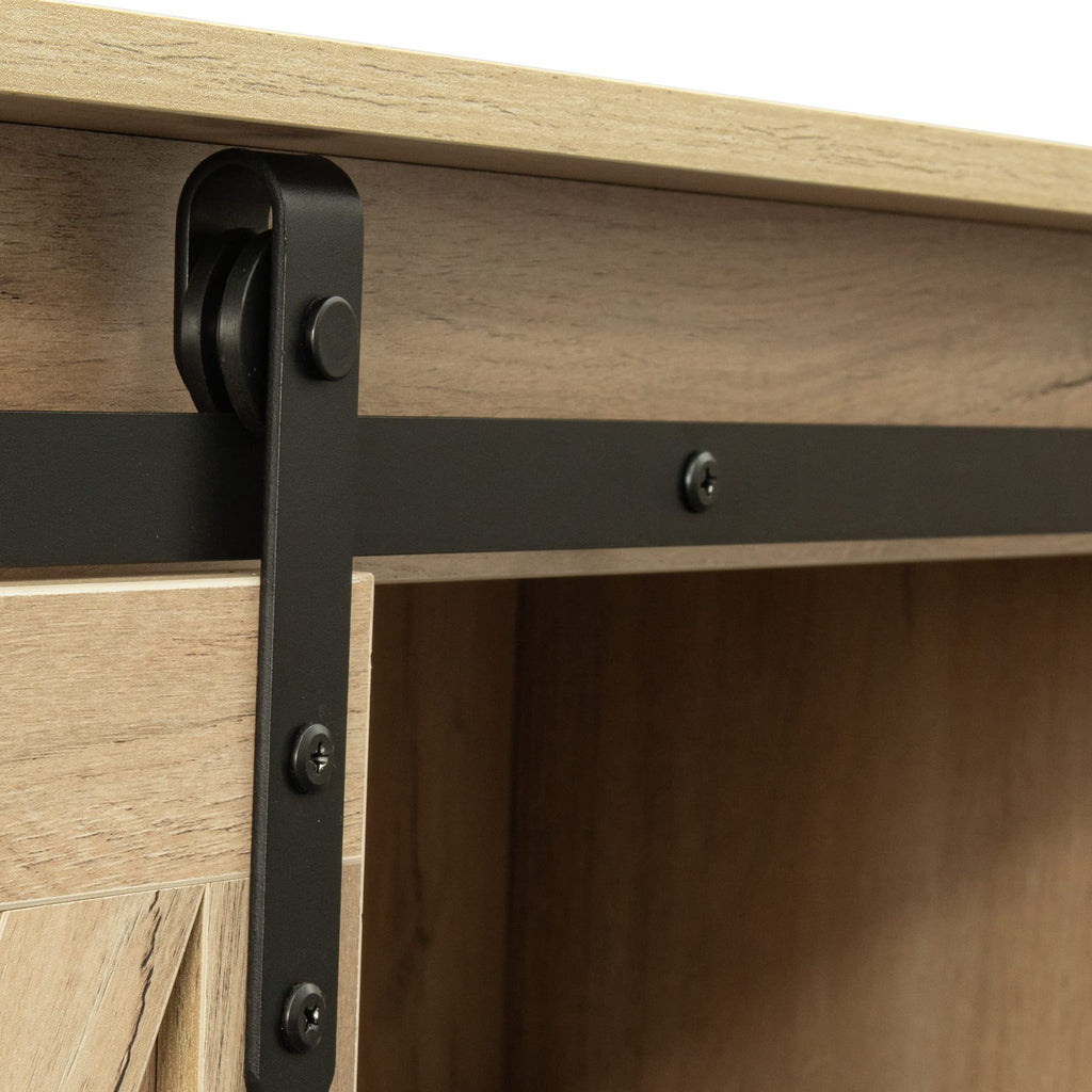 Sliding Barn Door Wood TV Stand with Adjustable Shelves R41457