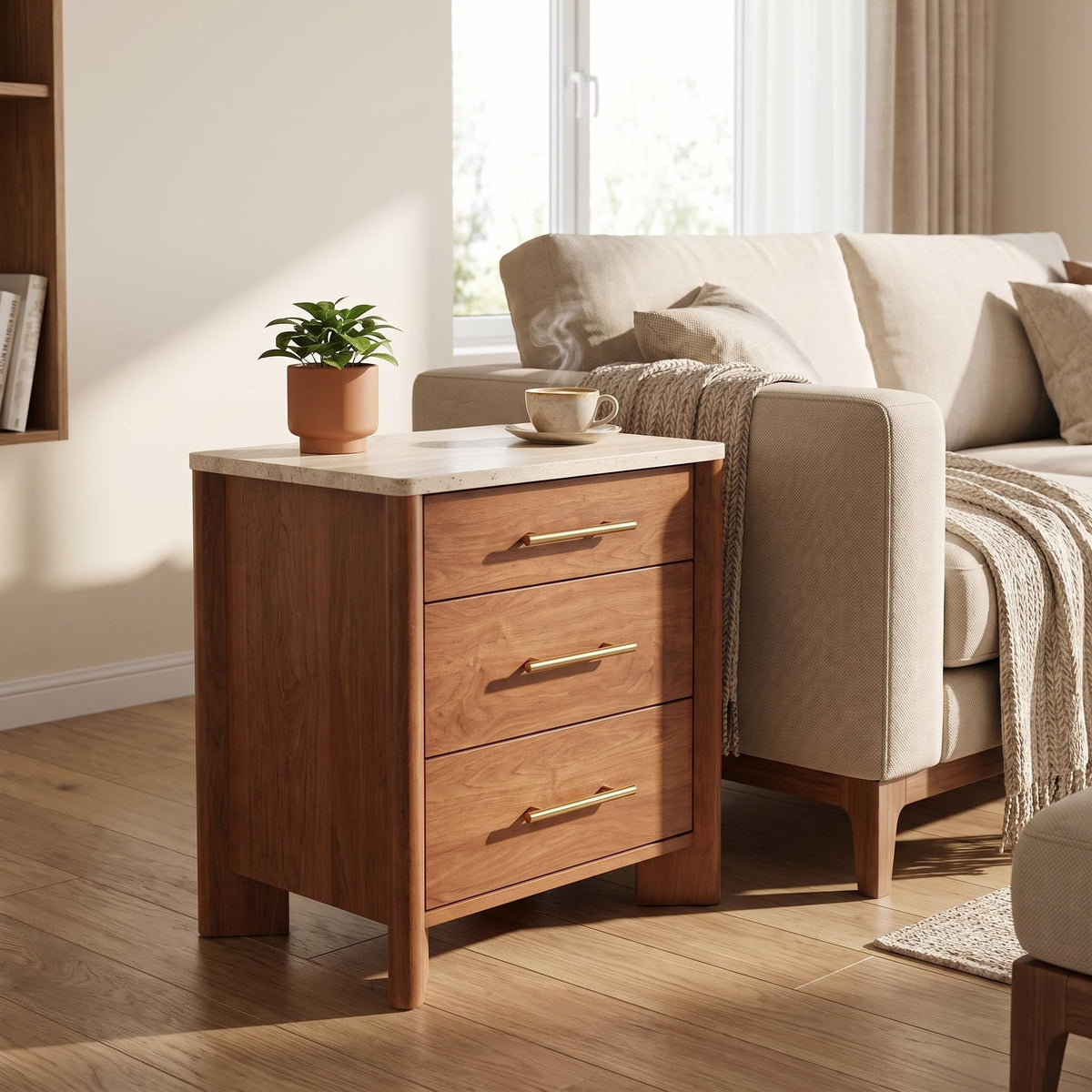 3 Drawer Marble Top Nightstand P366817