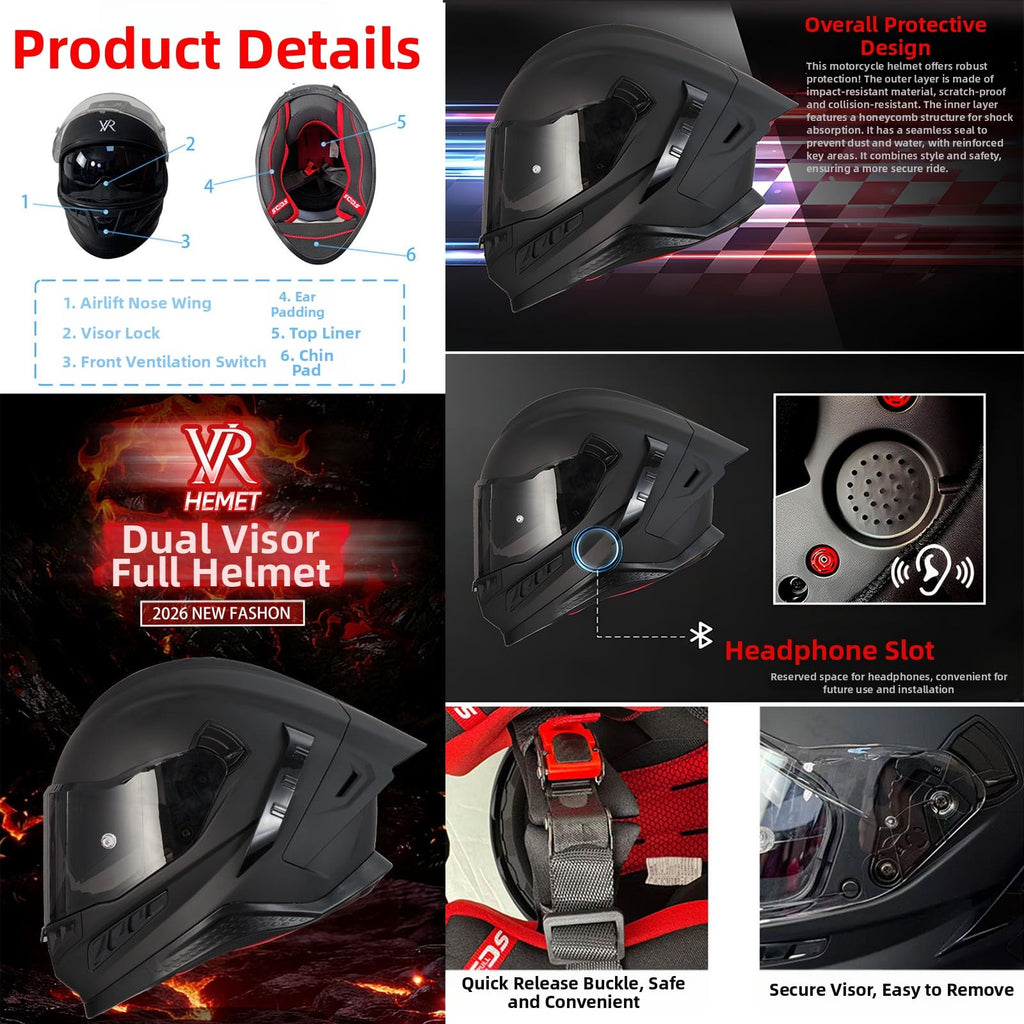 Full Face Motorcycle Helmet DOT Dual Sun Visor I8437