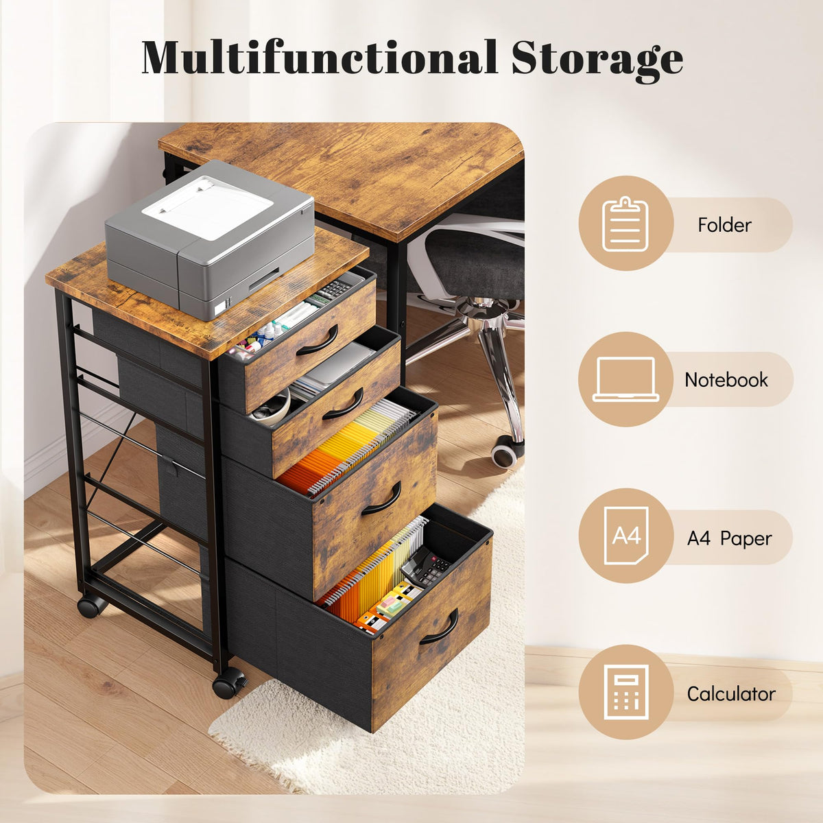 4 Drawer Rolling File Cabinet F43106