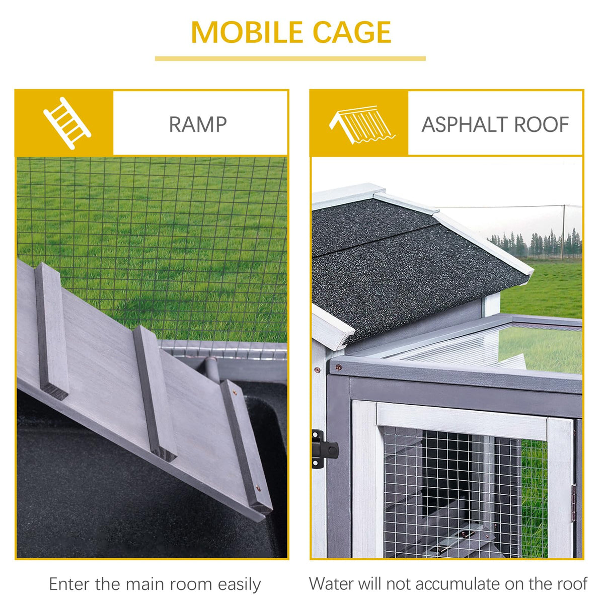 Wooden Rabbit Hutch with Waterproof Roof V74115
