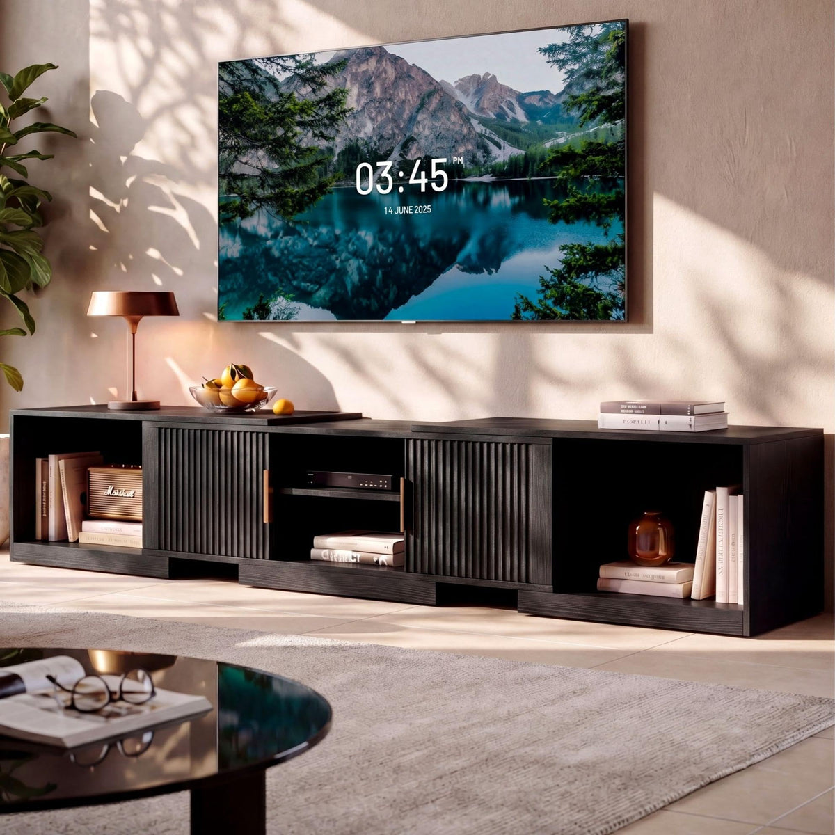 Black Adjustable TV Stand with Storage Cabinets Y4159