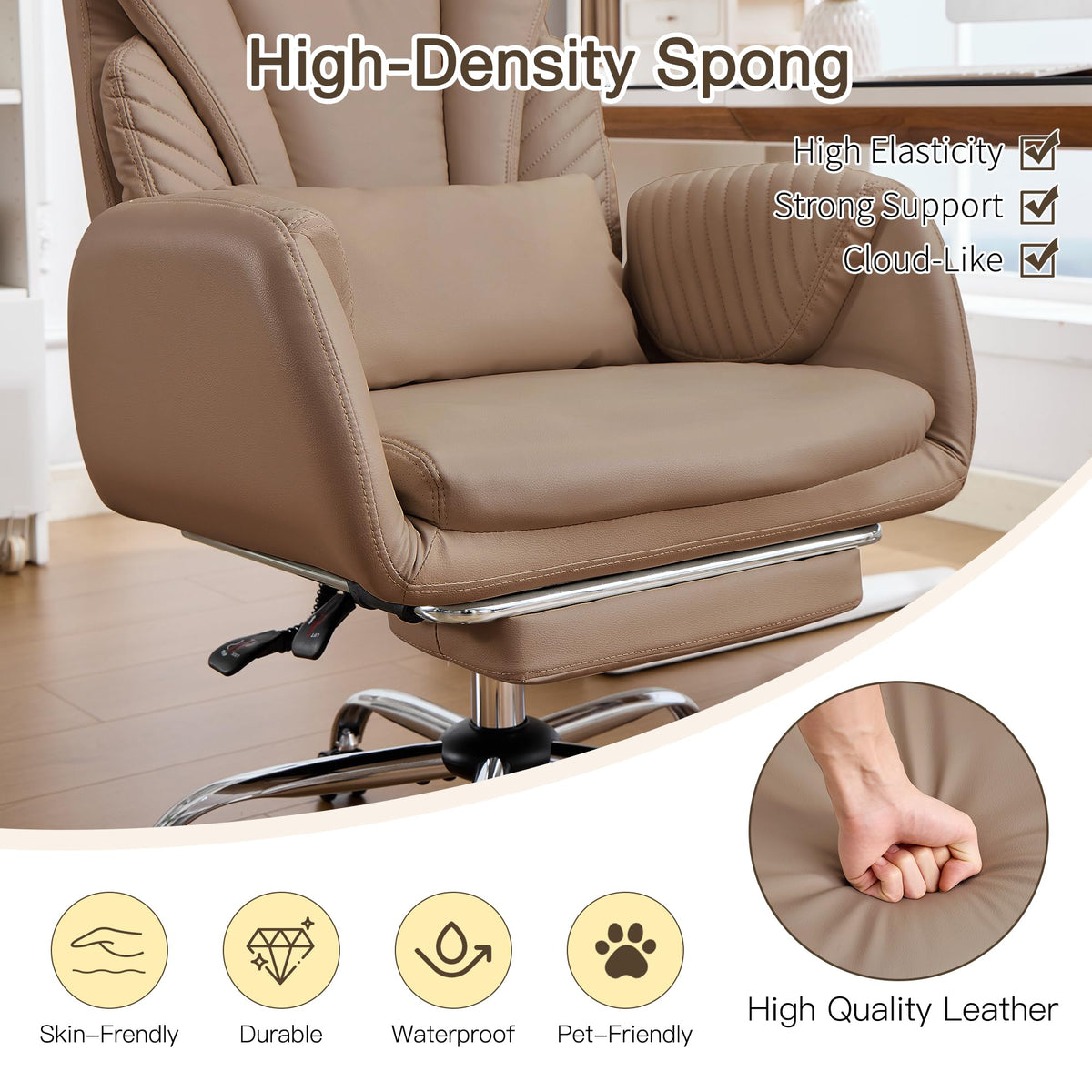 Cross Legged Office Chair with Flip Armrest and Footrest Brown O8750