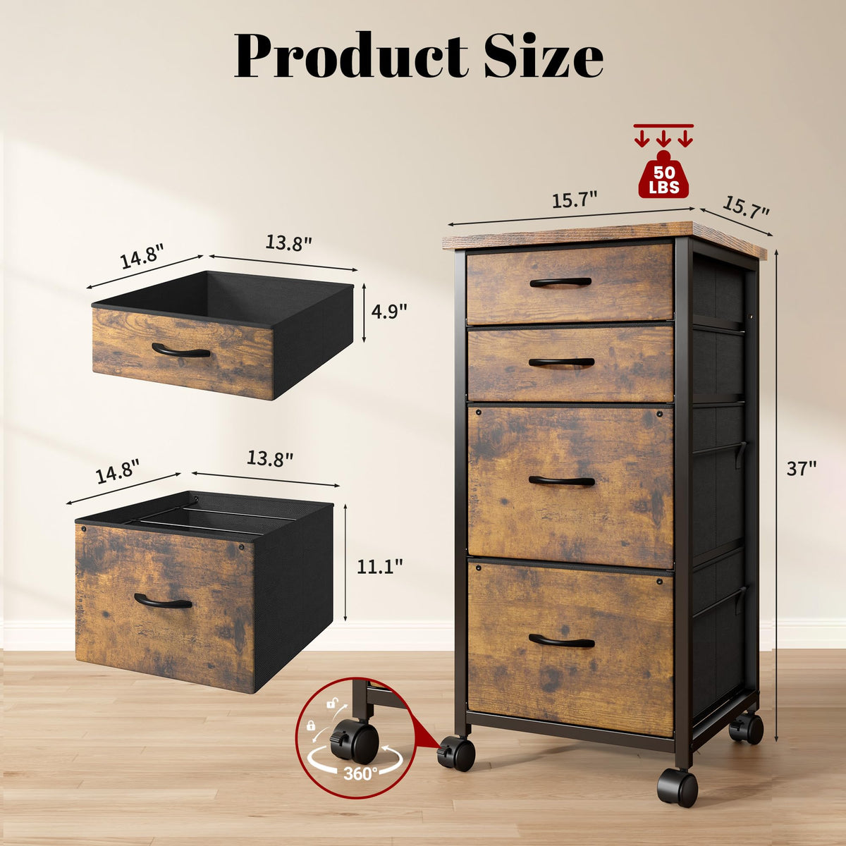 4 Drawer Rolling File Cabinet F43106