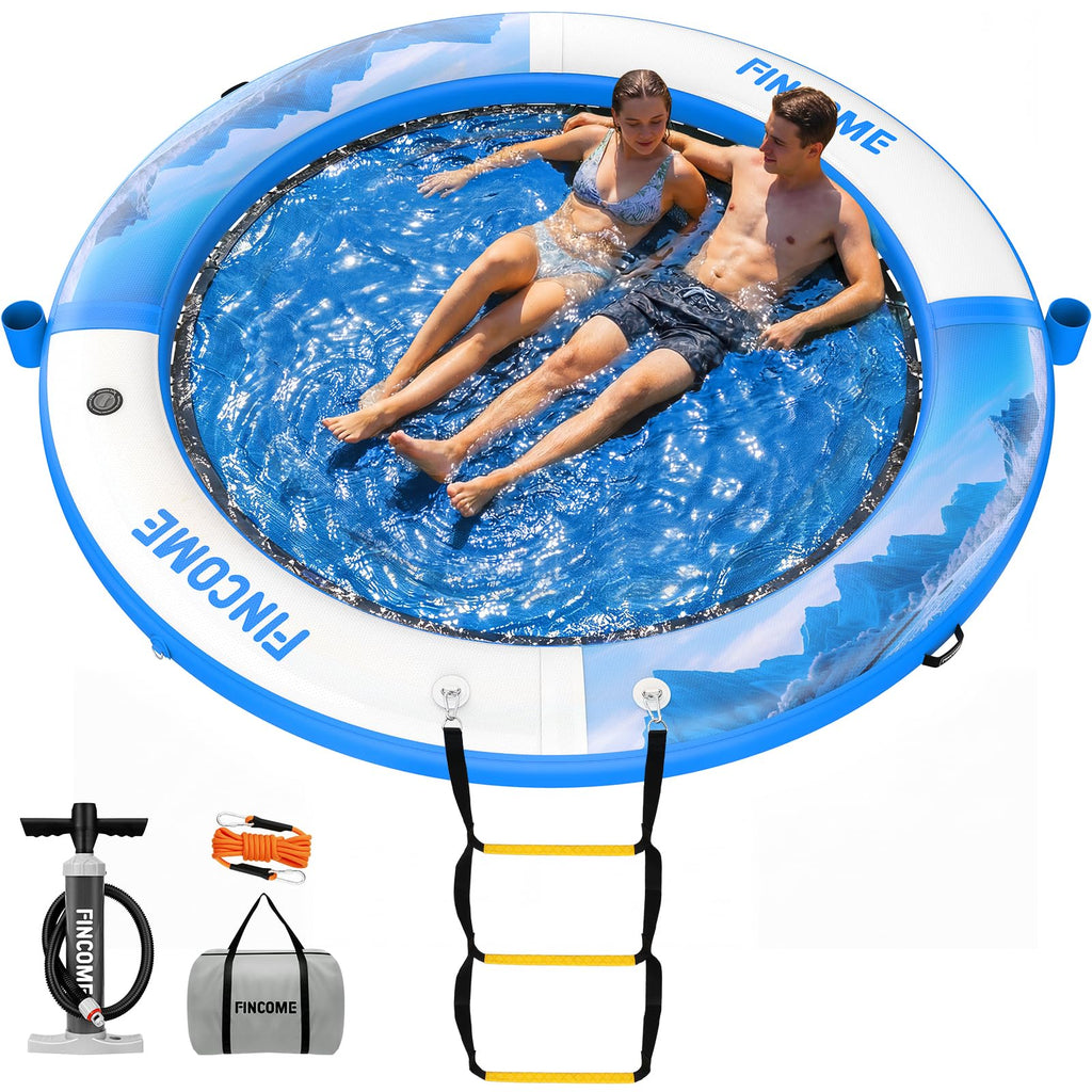 Inflatable Water Hammock Floating Dock 8FT Round with Water Ladder and Cup Holder Light Blue L90531