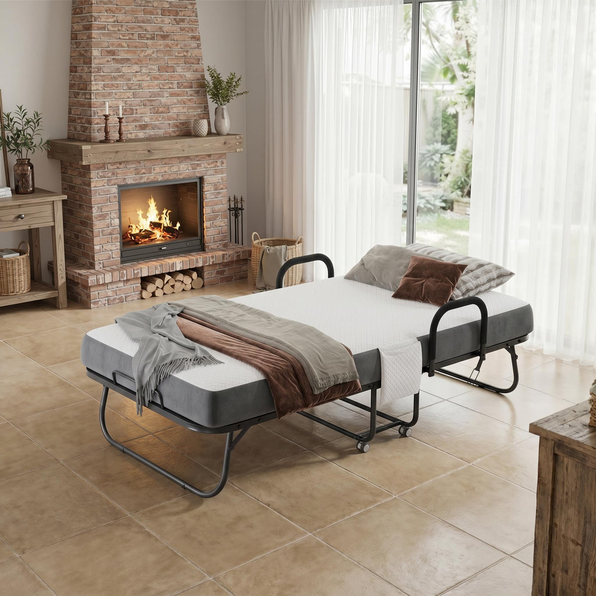 Twin Size Folding Bed with Memory Foam Mattress V742365