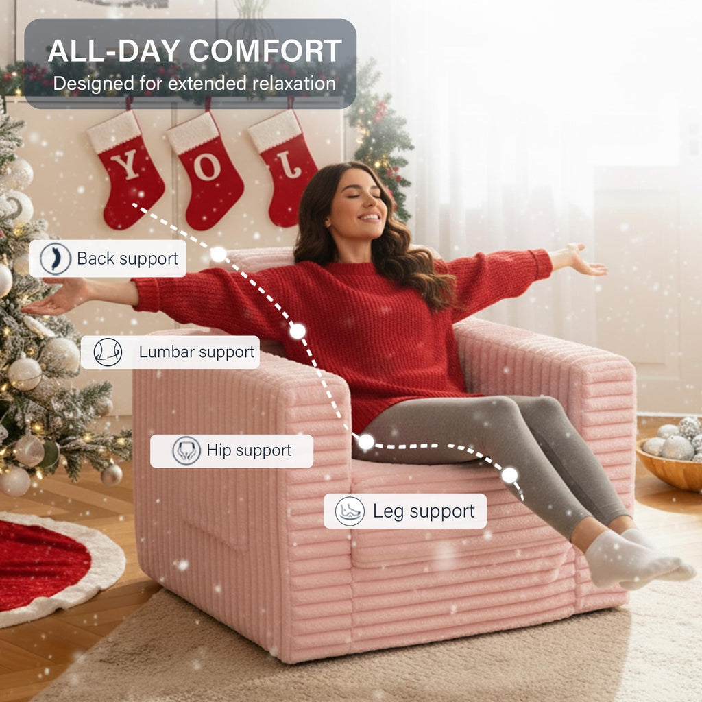 Pink Folding Sofa Bed with Ottoman F8832