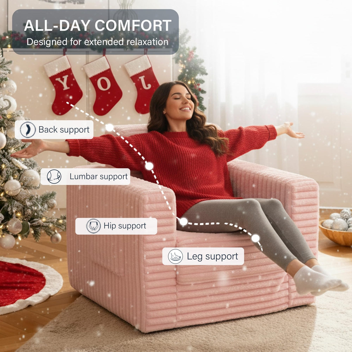 Pink Folding Sofa Bed with Ottoman F8832
