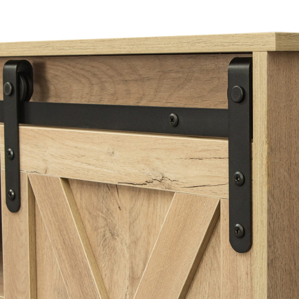 Sliding Barn Door Wood TV Stand with Adjustable Shelves R41457