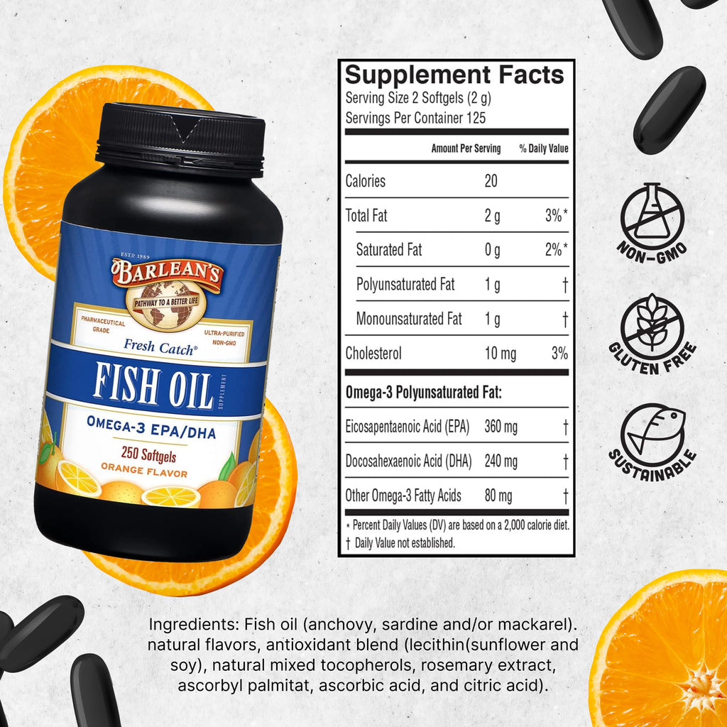 Omega 3 Fish Oil 600mg EPA & DHA Softgels Orange 250 Count H433