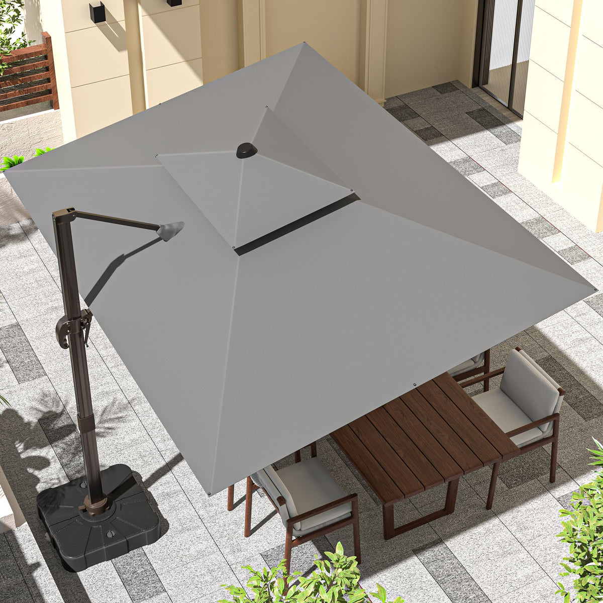 9' X 12' Grey Cantilever Patio Umbrella with Base I885342