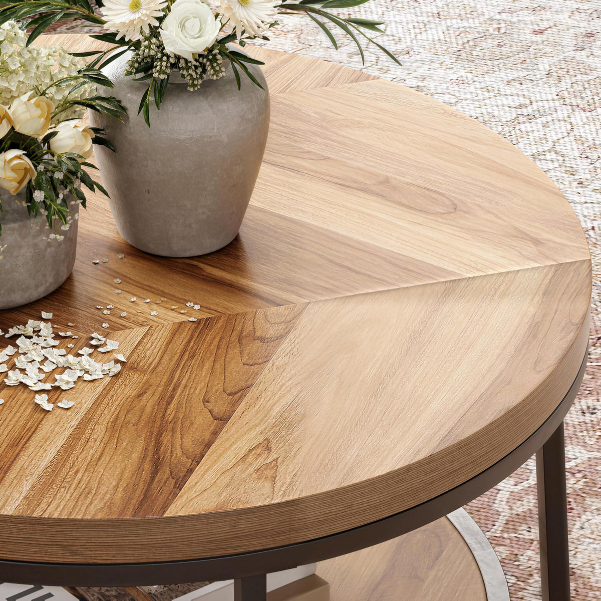 32" Round Coffee Table with 2-Tier Storage Shelf X28135