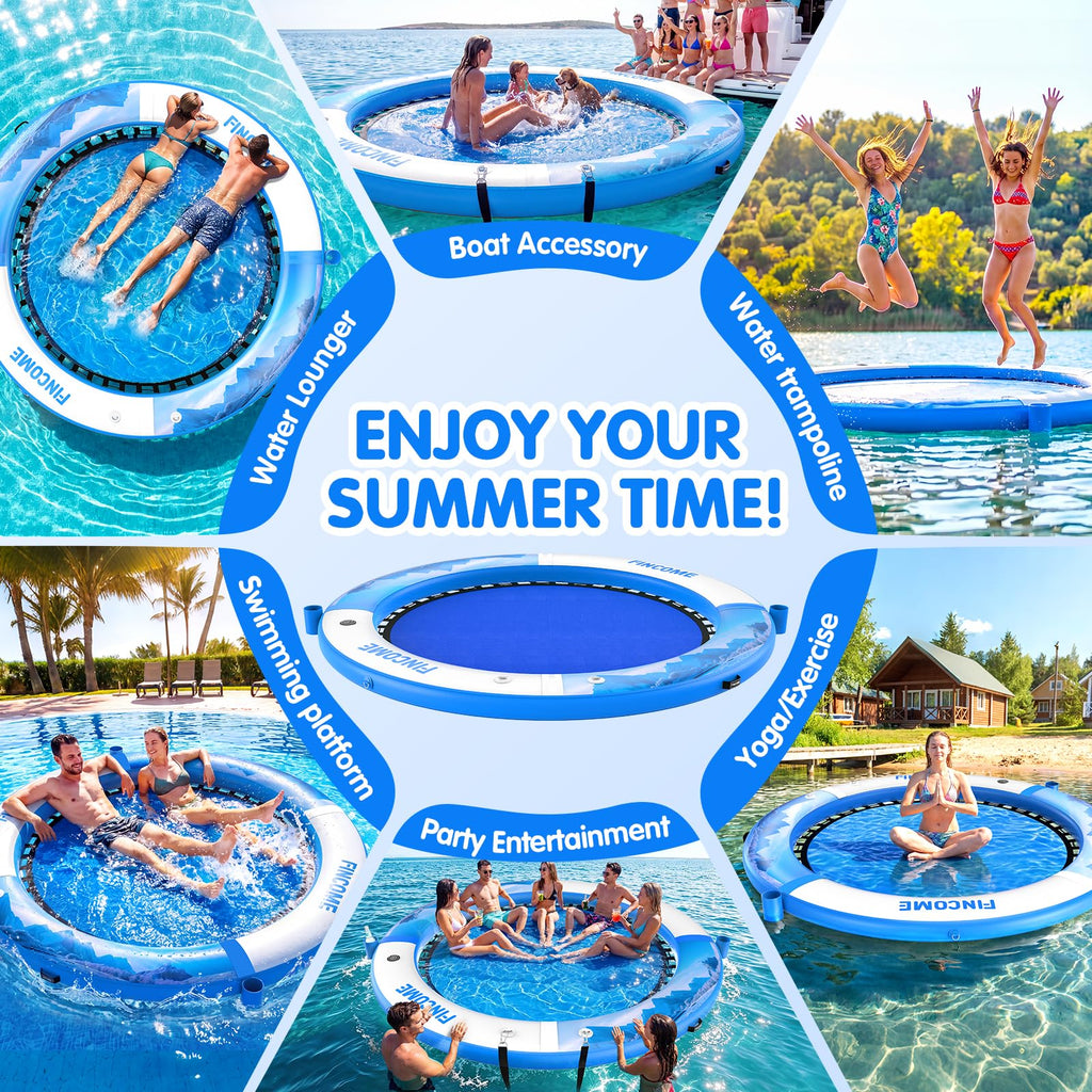 Inflatable Water Hammock Floating Dock 8FT Round with Water Ladder and Cup Holder Light Blue L90531