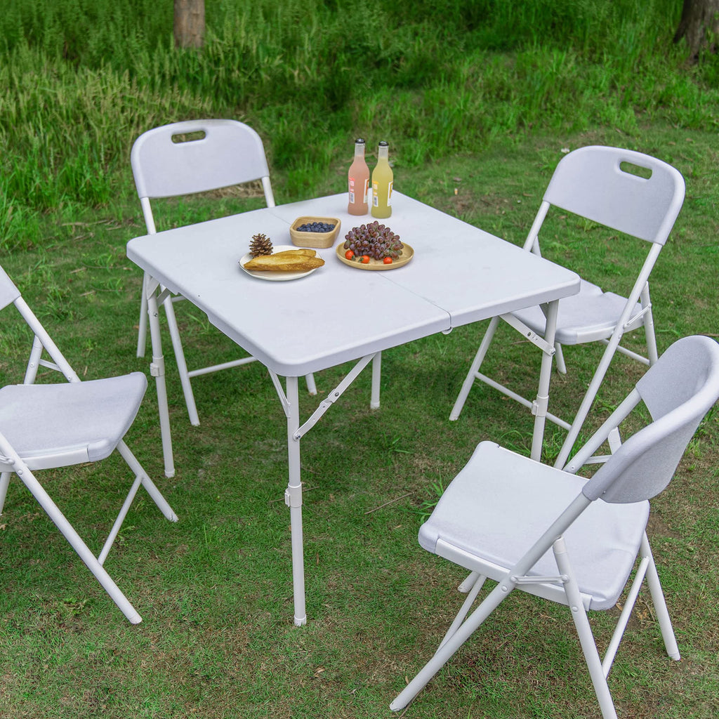 34'' Square Folding Card Table, Portable Plastic Dining Table with Carry Handle, White E2964