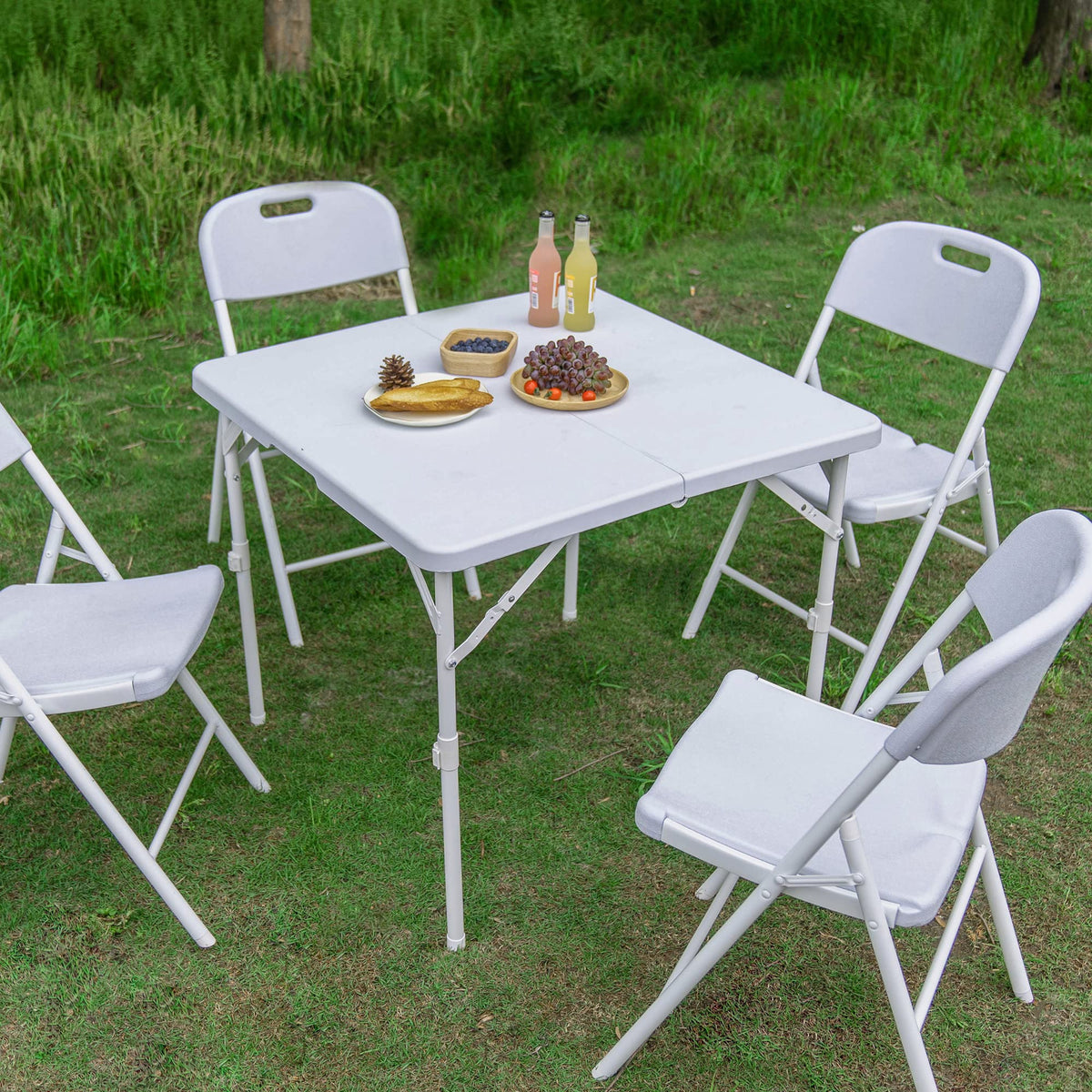 34'' Square Folding Card Table, Portable Plastic Dining Table with Carry Handle, White E2964