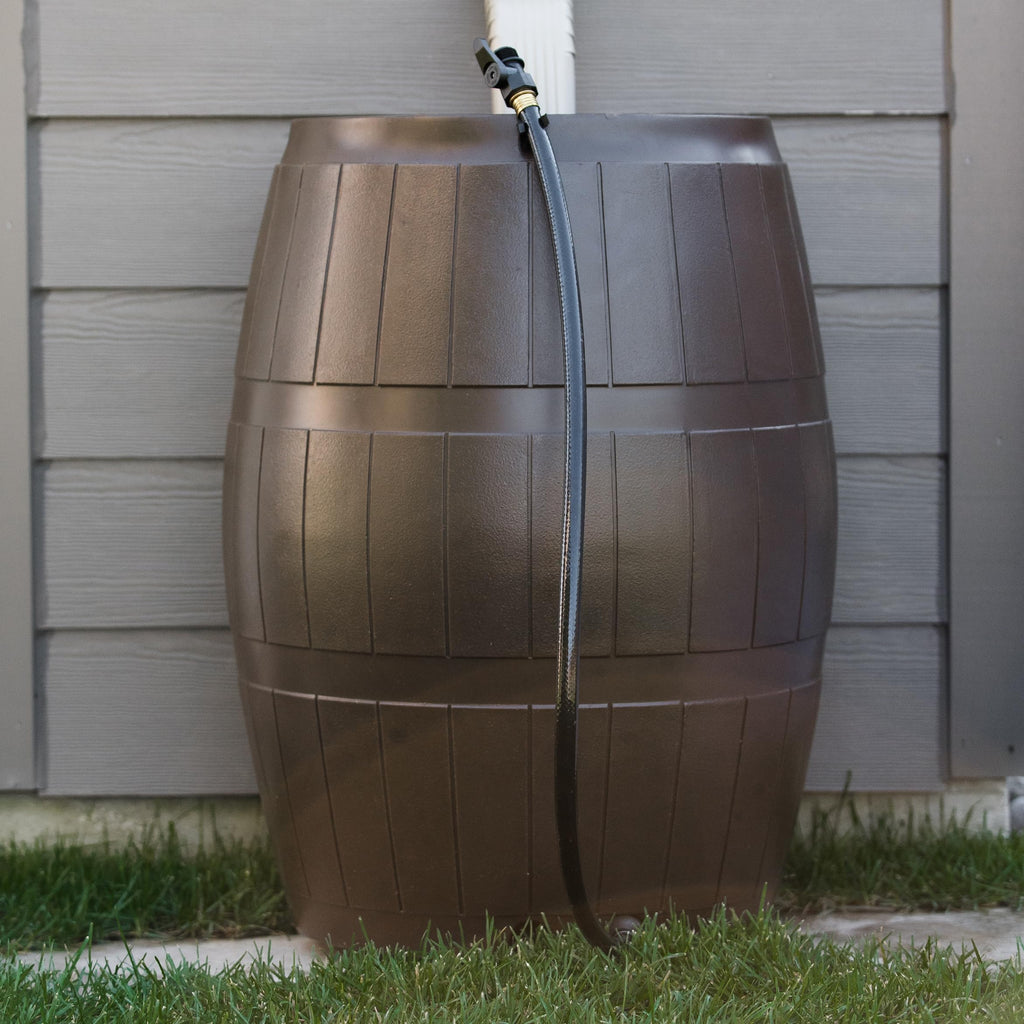 Brown 50 Gallon Flat-Back Rain Barrel with Spigots B840