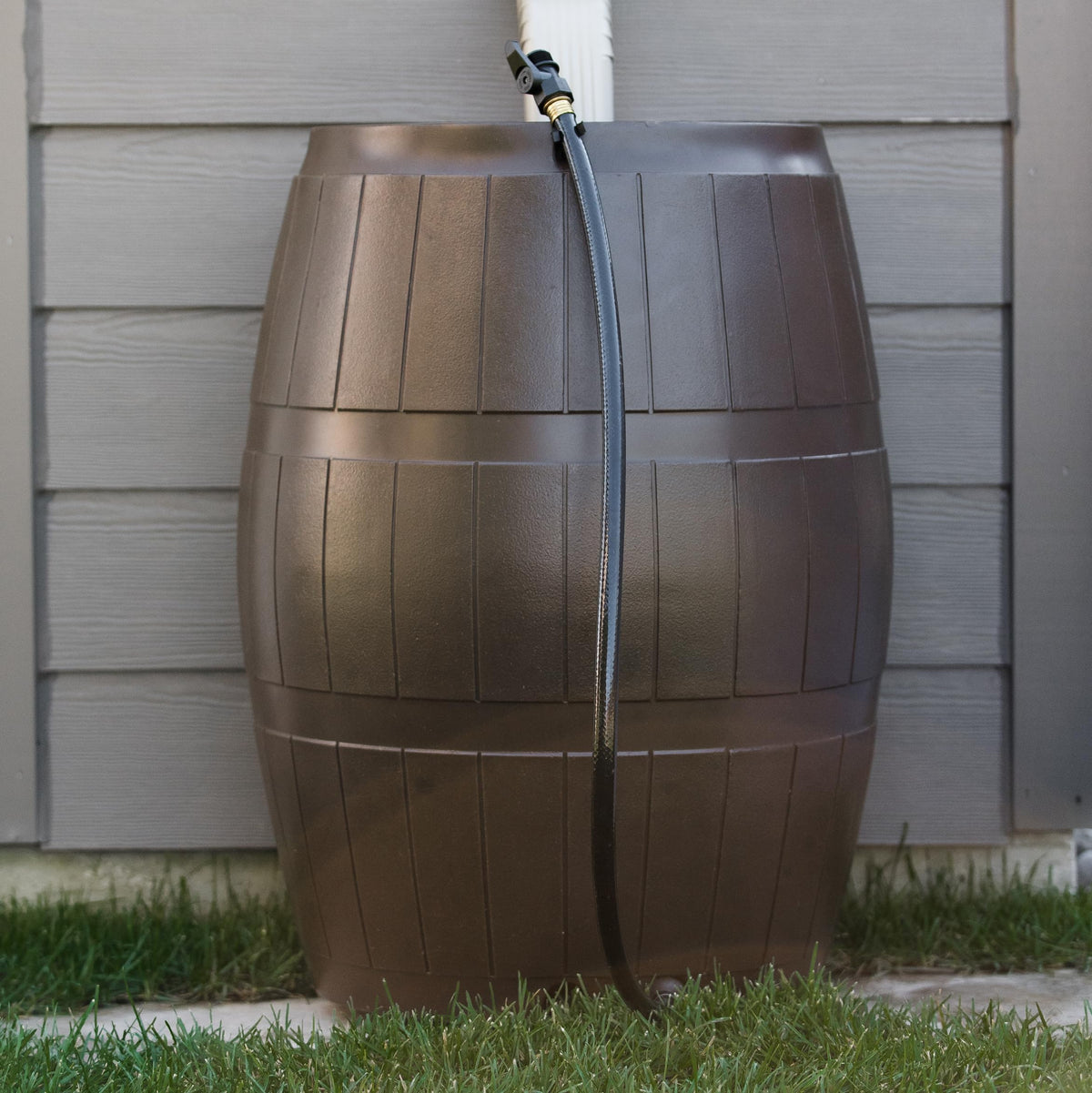 Brown 50 Gallon Flat-Back Rain Barrel with Spigots B840